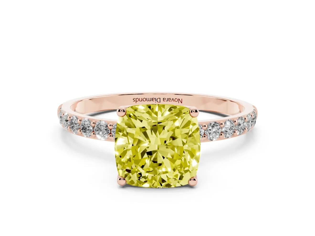 Cushion Cut Pave Solitaire Engagement Ring Setting for a Fancy Yellow Lab-Grown Diamond | Slim Band | Rose Gold