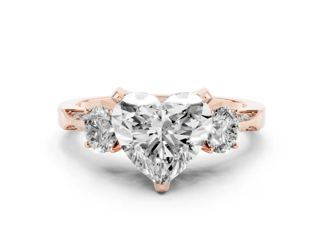 Heart-Shaped Hidden Halo Three Stone Engagement Ring Setting | Pave Gallery | Rose Gold