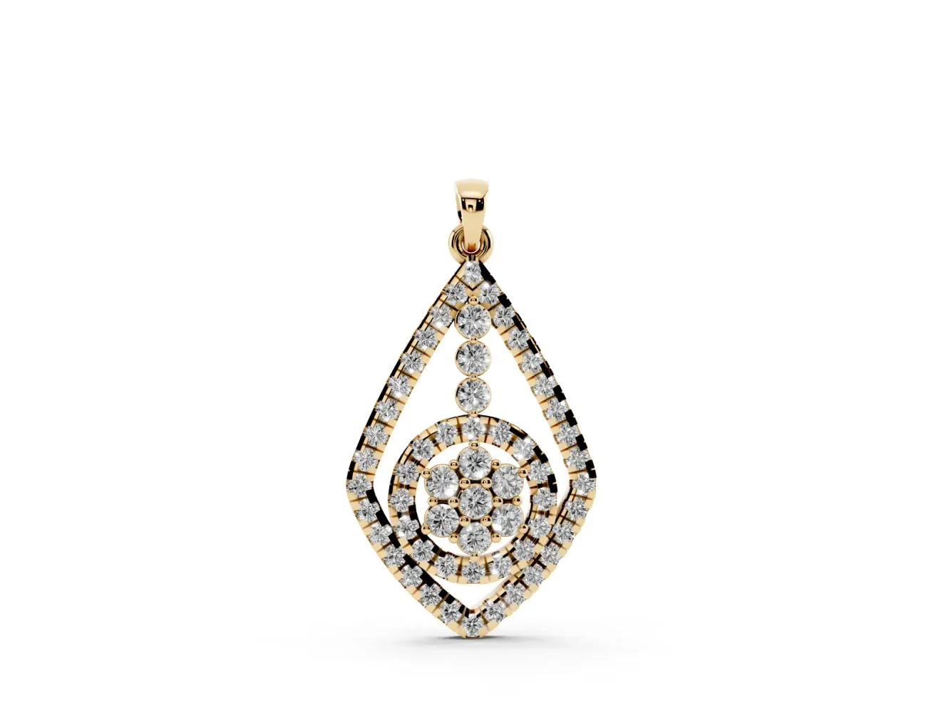 Round Lab-Grown Diamond Pavé Kite Pendant Necklace | Cluster Halo | Yellow Gold