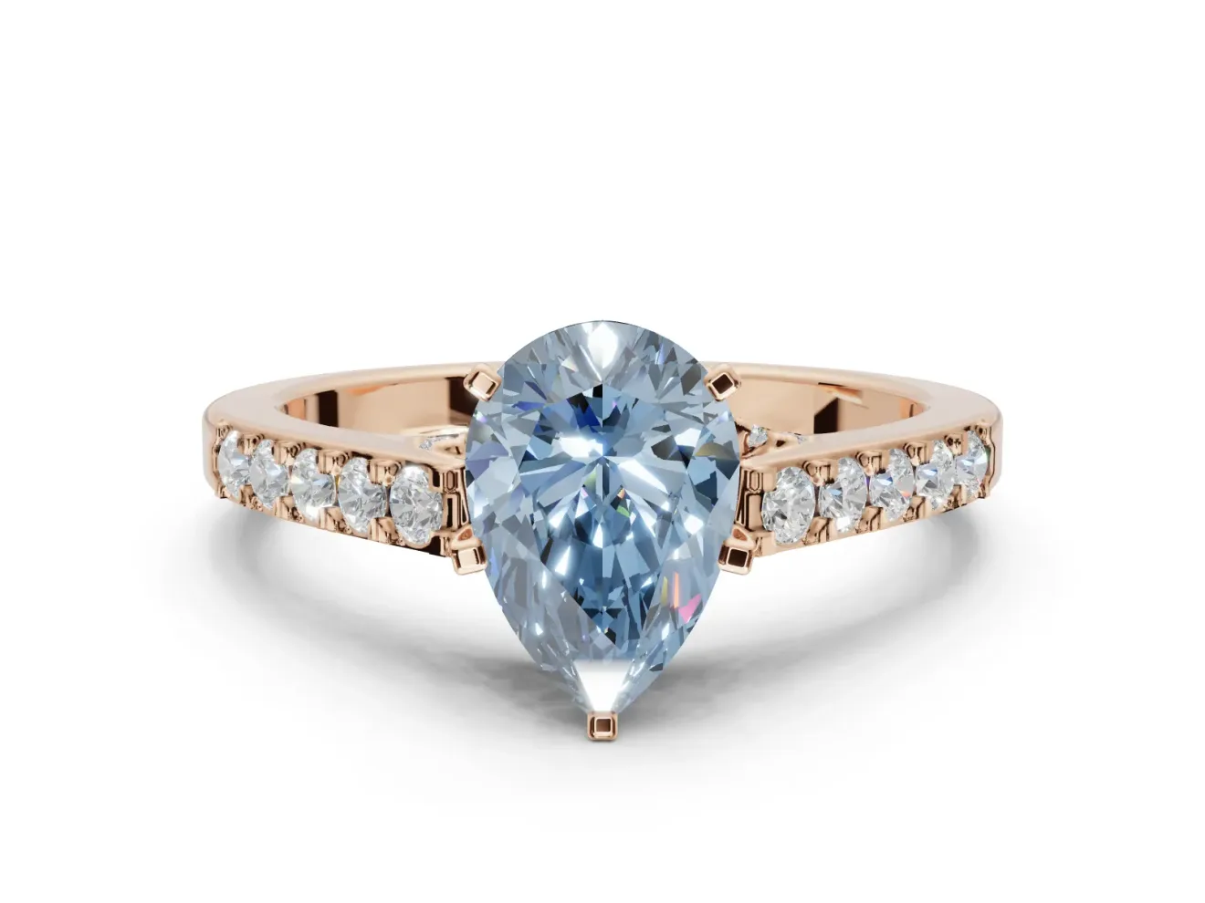 Pear-Shaped Pavé Solitaire Engagement Ring Setting for a Fancy Blue Lab-Grown Diamond | Crossover Gallery | Rose Gold