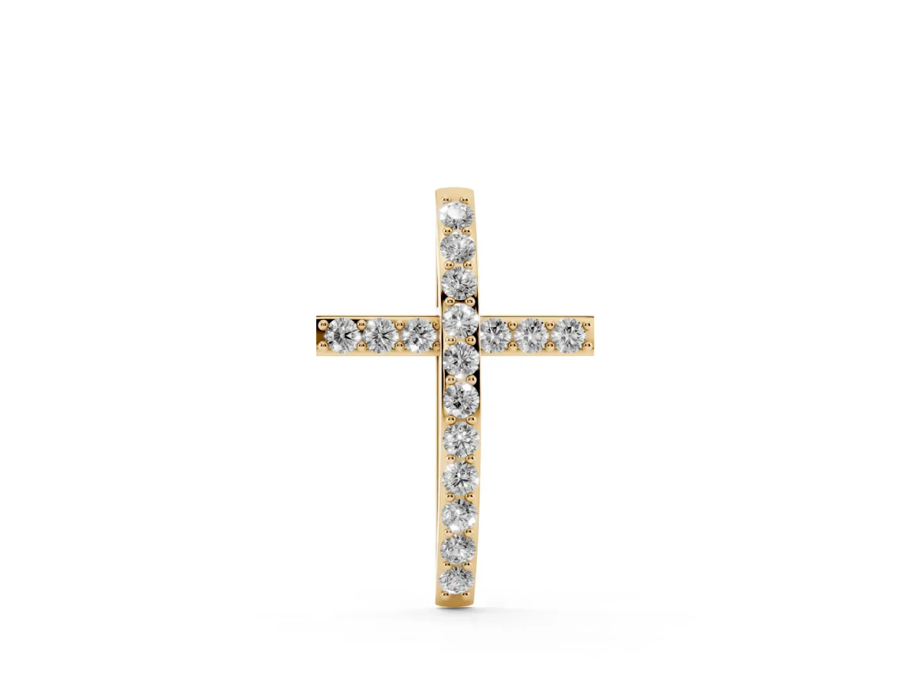 Round Lab-Grown Diamond Pavé Cross Pendant Necklace | Straight Beams | Yellow Gold