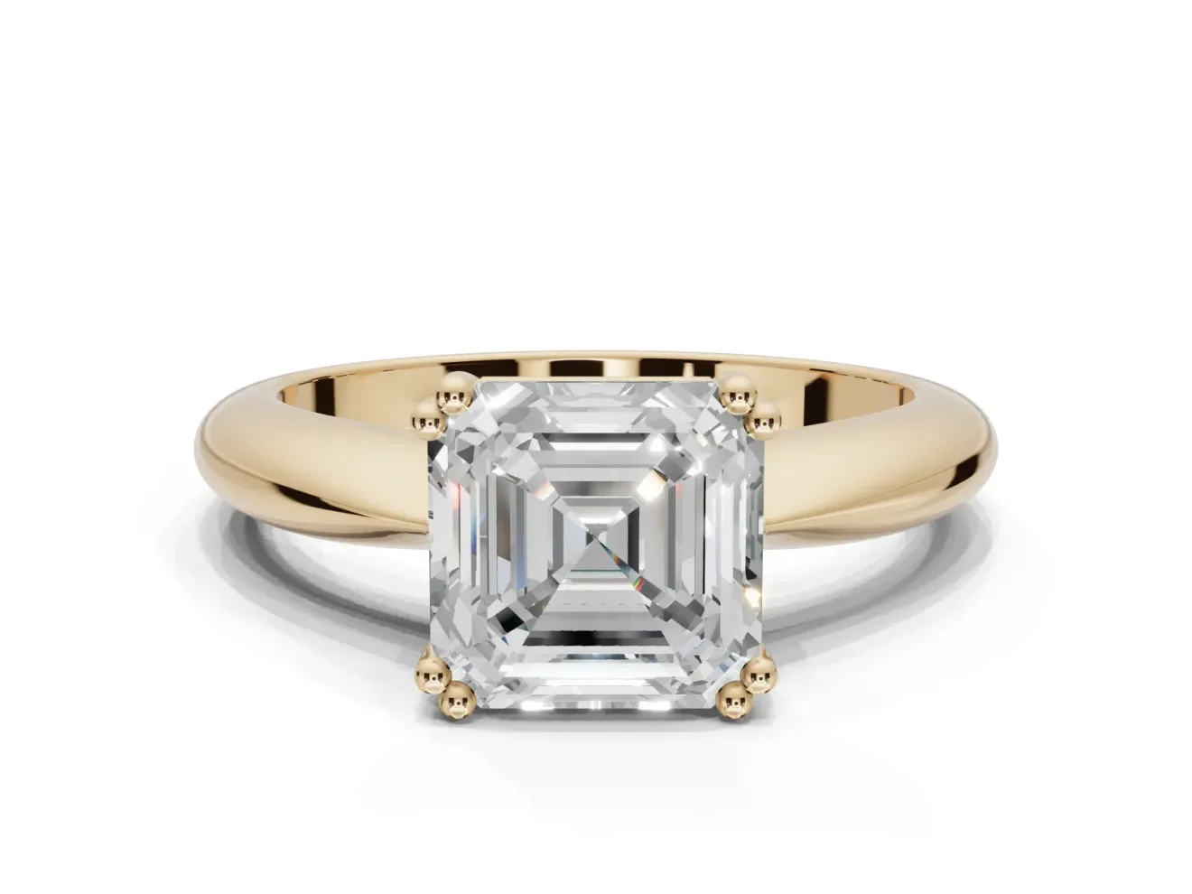Princess Cut Tapered Solitaire Engagement Ring Setting | Double Claw Prongs | Yellow Gold