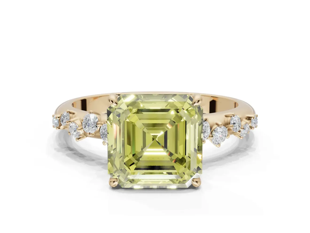 Asscher Cut Graduated Solitaire Engagement Ring Setting for a Fancy Yellow Lab-Grown Diamond | Yellow Gold