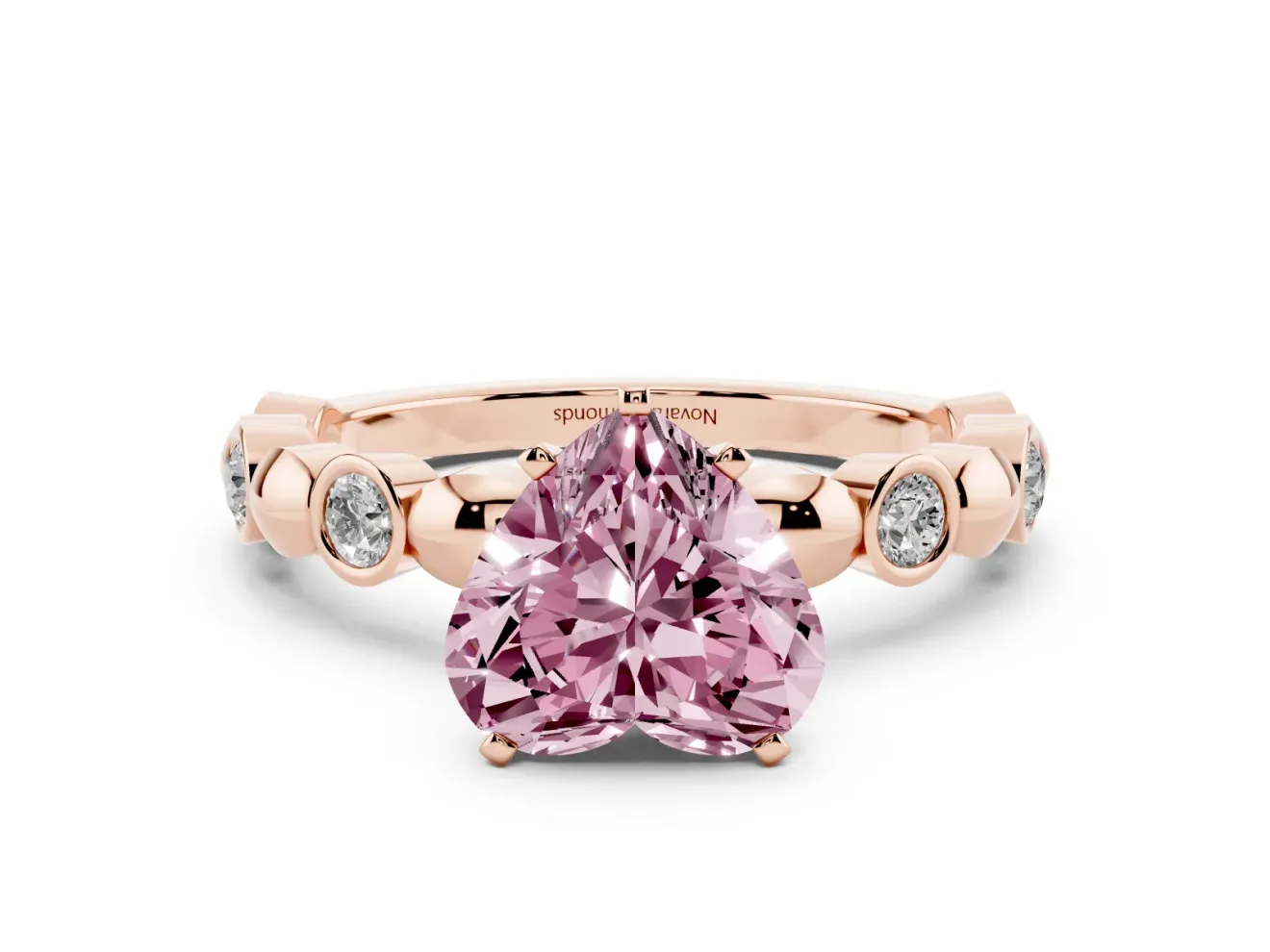 Heart-Shaped Station Engagement Ring Setting for a Fancy Pink Lab-Grown Diamond | Rose Gold