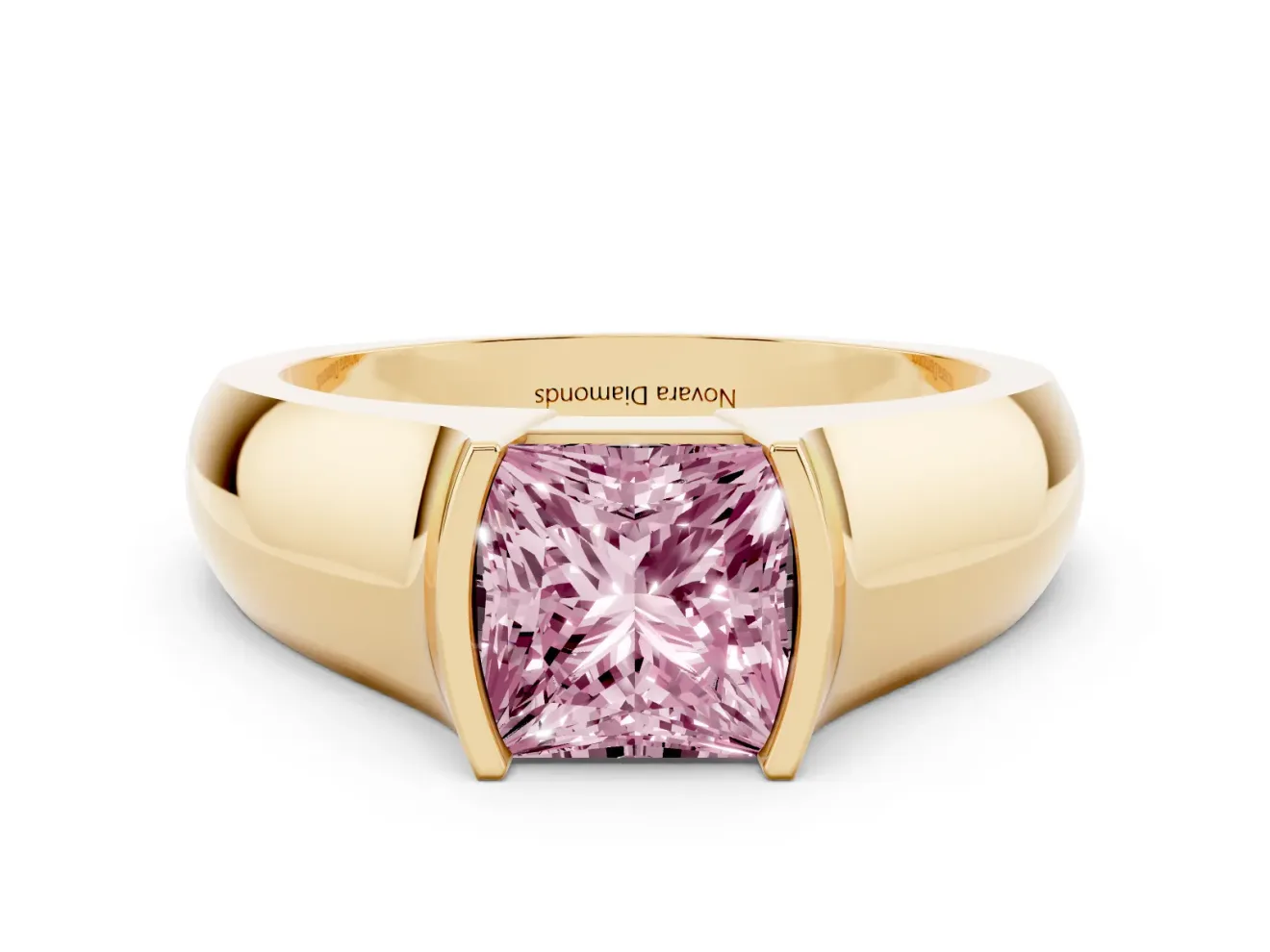 Princess Cut Half Bezel Solitaire Engagement Ring Setting for a Fancy Pink Lab-Grown Diamond | Wide Band | Yellow Gold