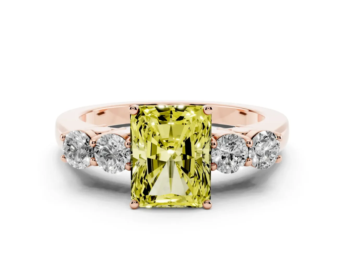 Radiant Cut 5 Stone Engagement Ring Setting for a Fancy Yellow Lab-Grown Diamond | Rose Gold