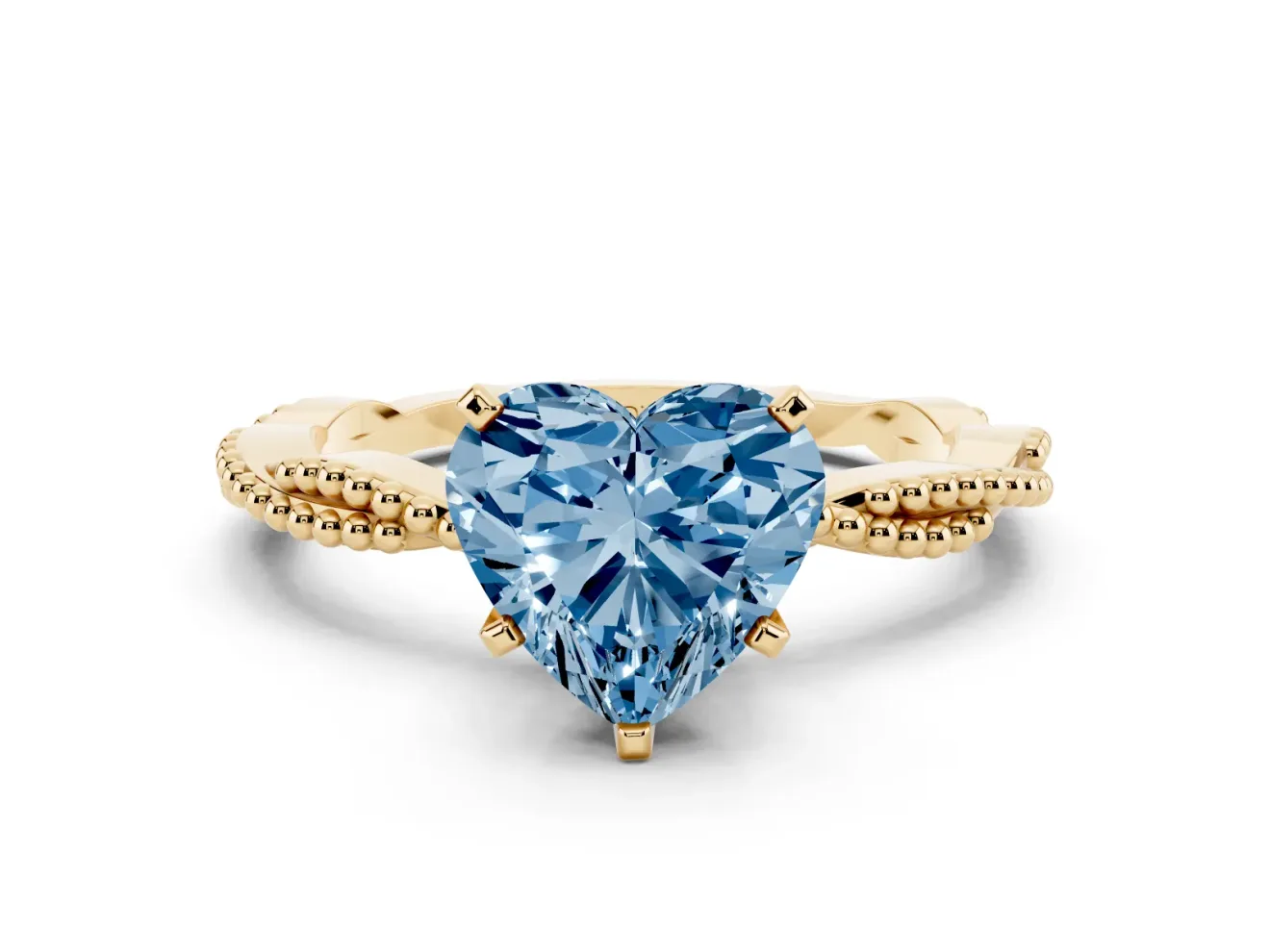 Heart-Shaped Twisted Engagement Ring Setting for a Fancy Blue Lab-Grown Diamond | Beaded Twist | Yellow Gold