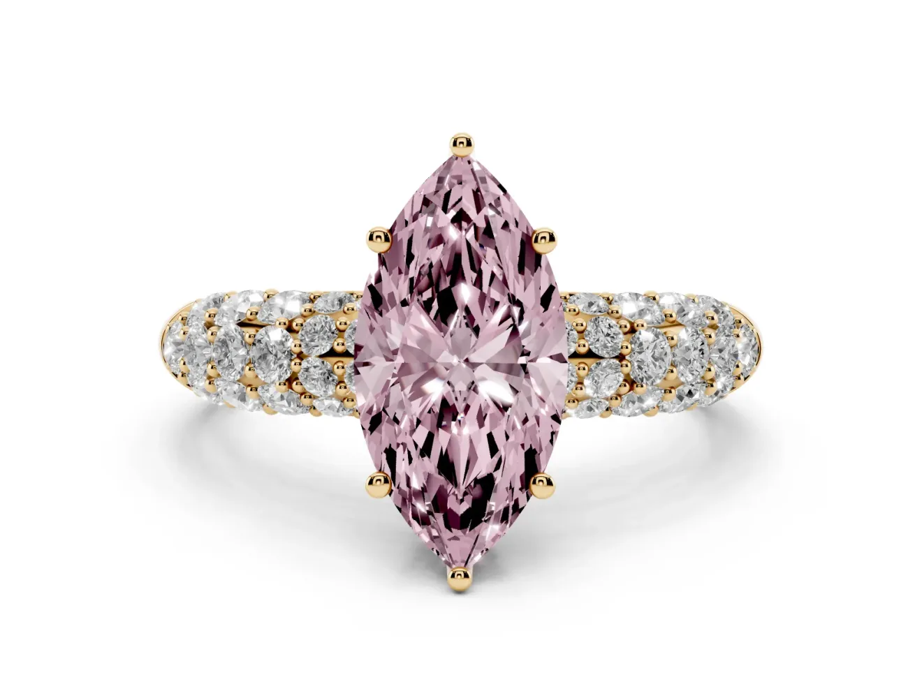 Marquise Multi Row Pave Engagement Ring Setting for a Fancy Pink Lab-Grown Diamond | Yellow Gold