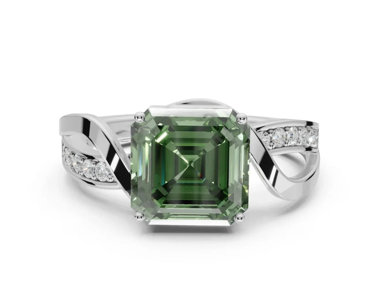 Asscher Cut Bypass Engagement Ring Setting for a Fancy Green Lab-Grown Diamond | Sterling Silver - Design NV-24814