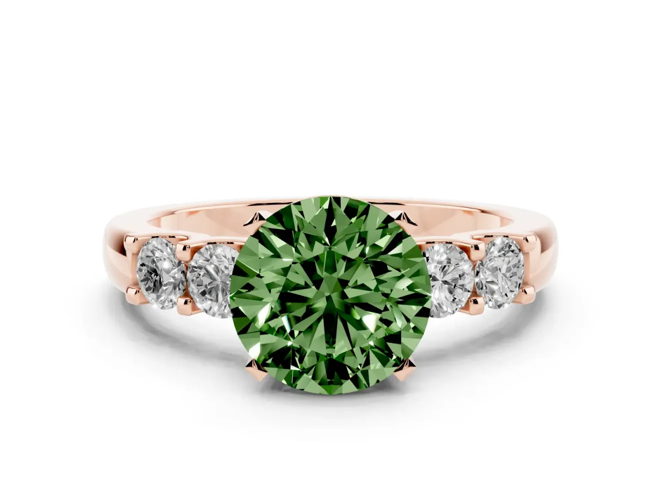 Round Five Stone Engagement Ring Setting for a Fancy Green Lab-Grown Diamond | Rose Gold