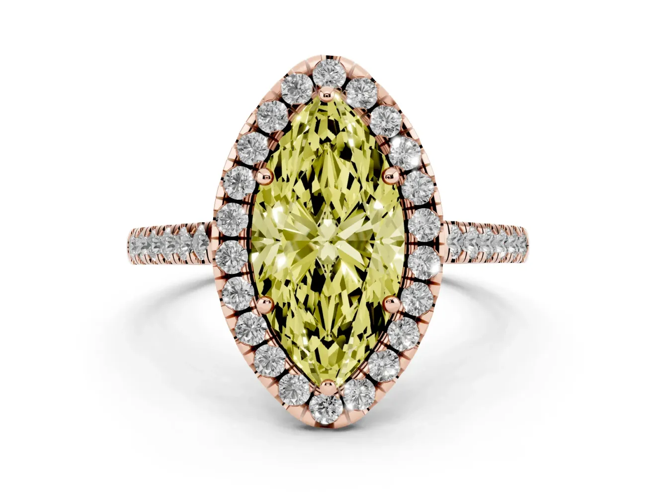 Marquise Raised Halo Engagement Ring Setting for a Fancy Yellow Lab-Grown Diamond | Rose Gold