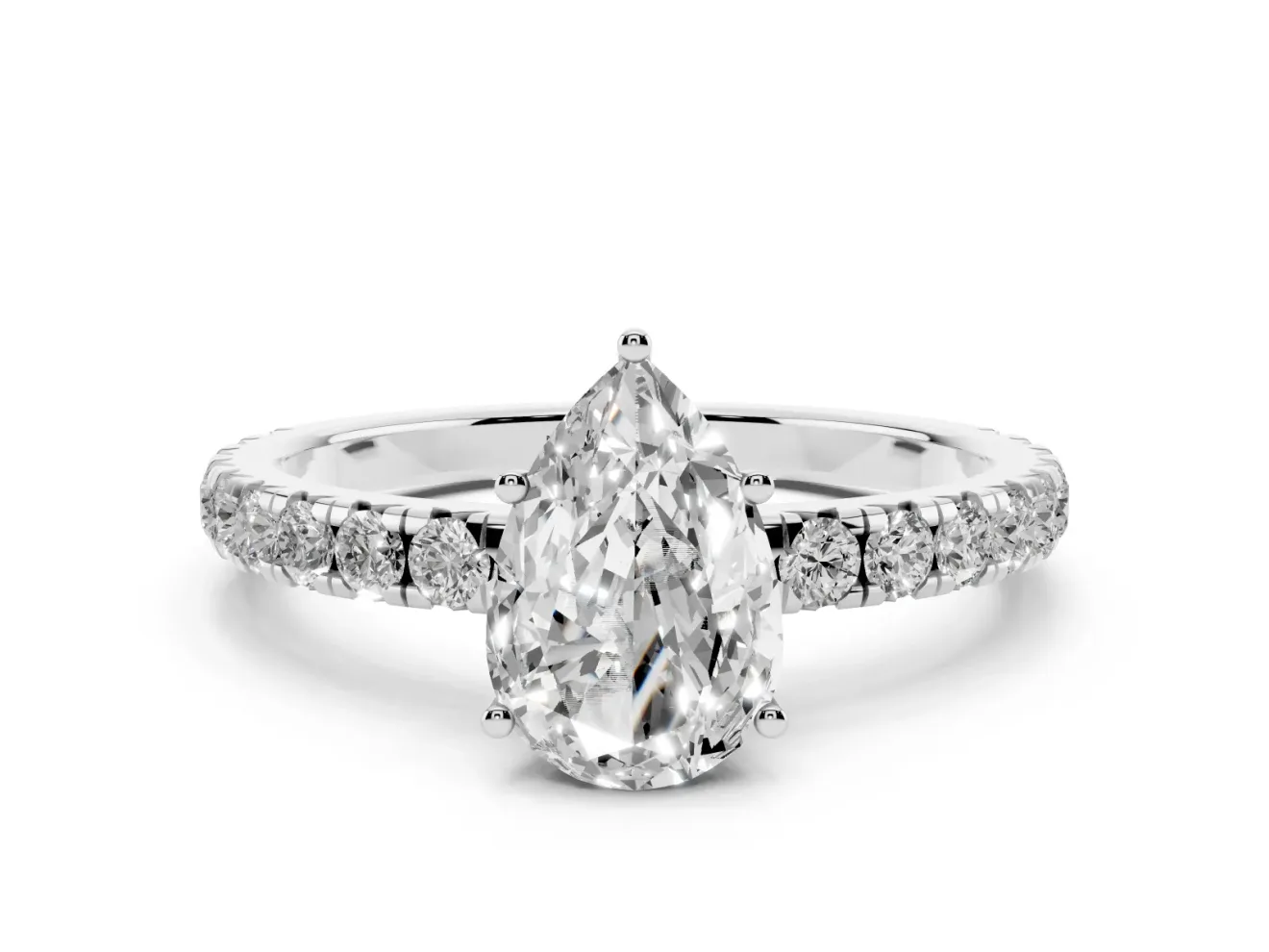 Pear-Shaped Pave Engagement Ring Setting | Shared Prong Band | White Gold