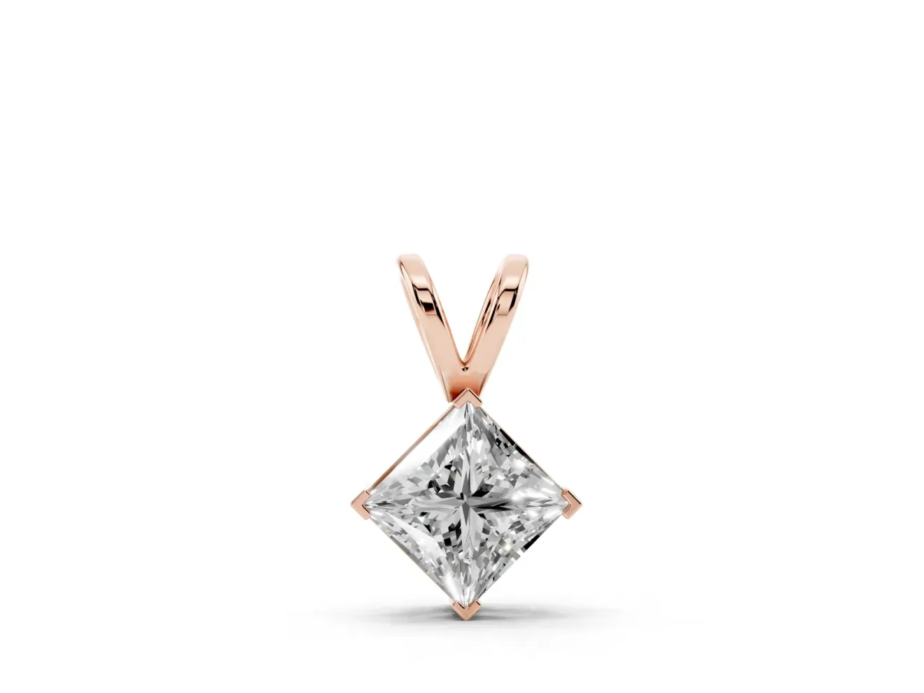 Princess Cut Lab-Grown Diamond Solitaire Pendant Necklace | Split Bail | Rose Gold