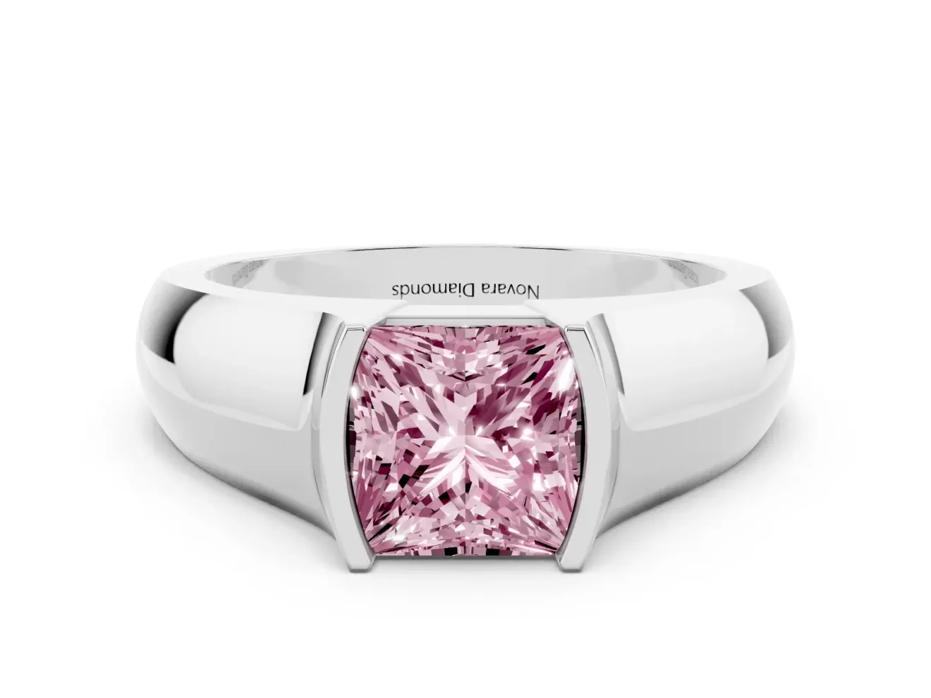 Princess Cut Half Bezel Solitaire Engagement Ring Setting for a Fancy Pink Lab-Grown Diamond | Wide Band | Platinum