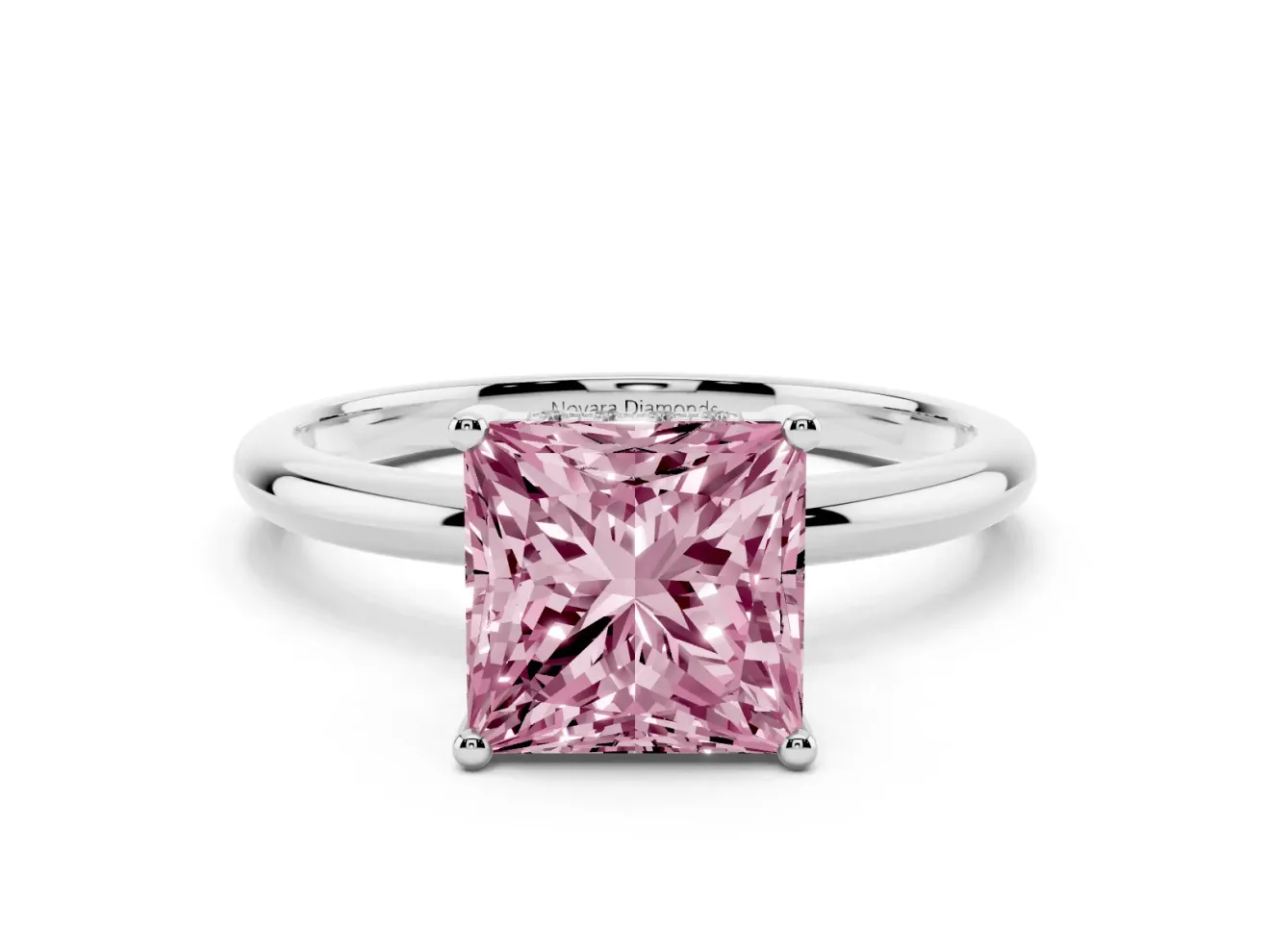 Fancy Pink Princess Cut Diamond Solitaire Engagement Ring Set in Silver with Prong Setting and Polished Band