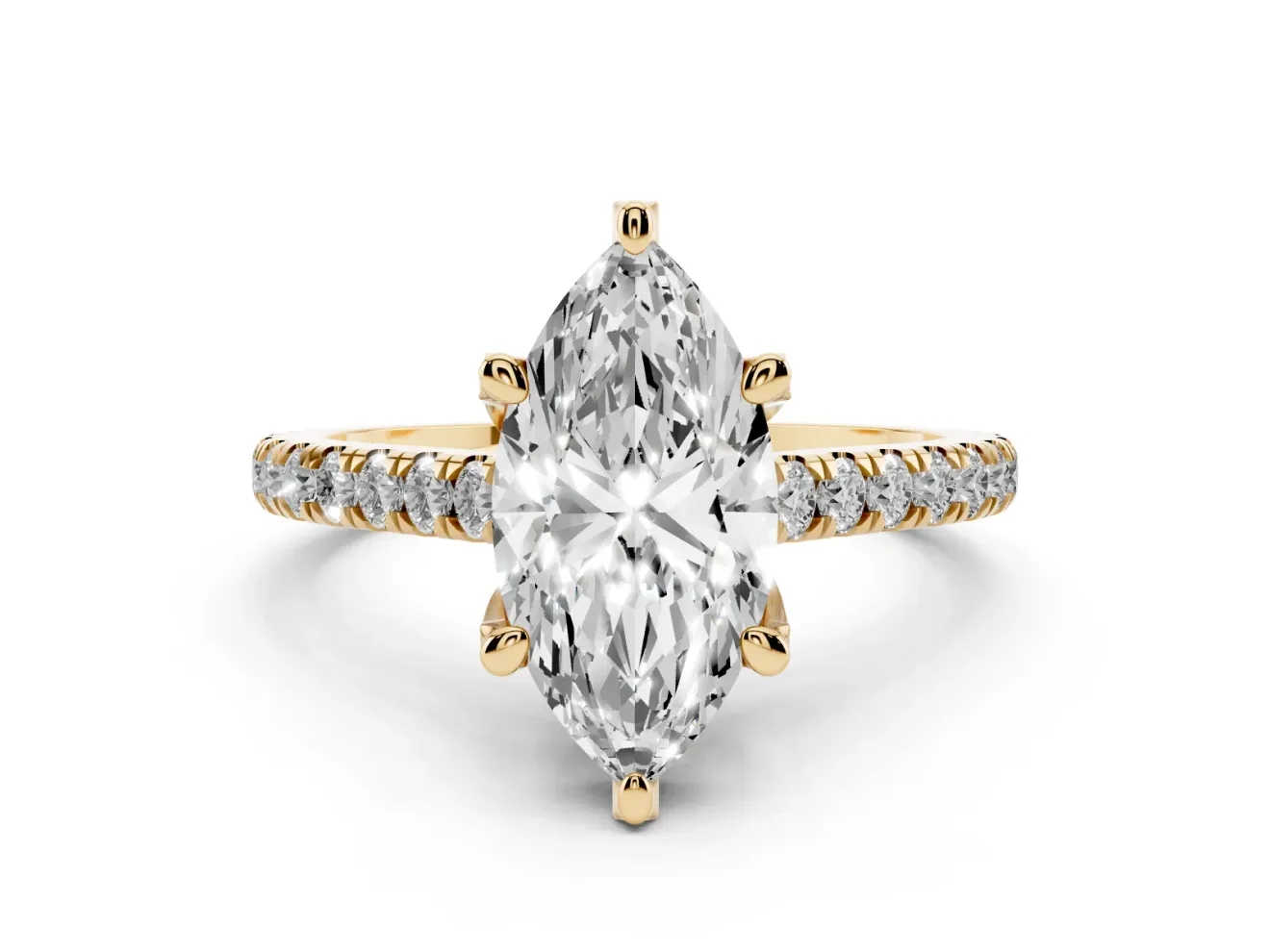 Marquise Hidden Halo Pave Engagement Ring Setting | Claw Prongs | Yellow Gold