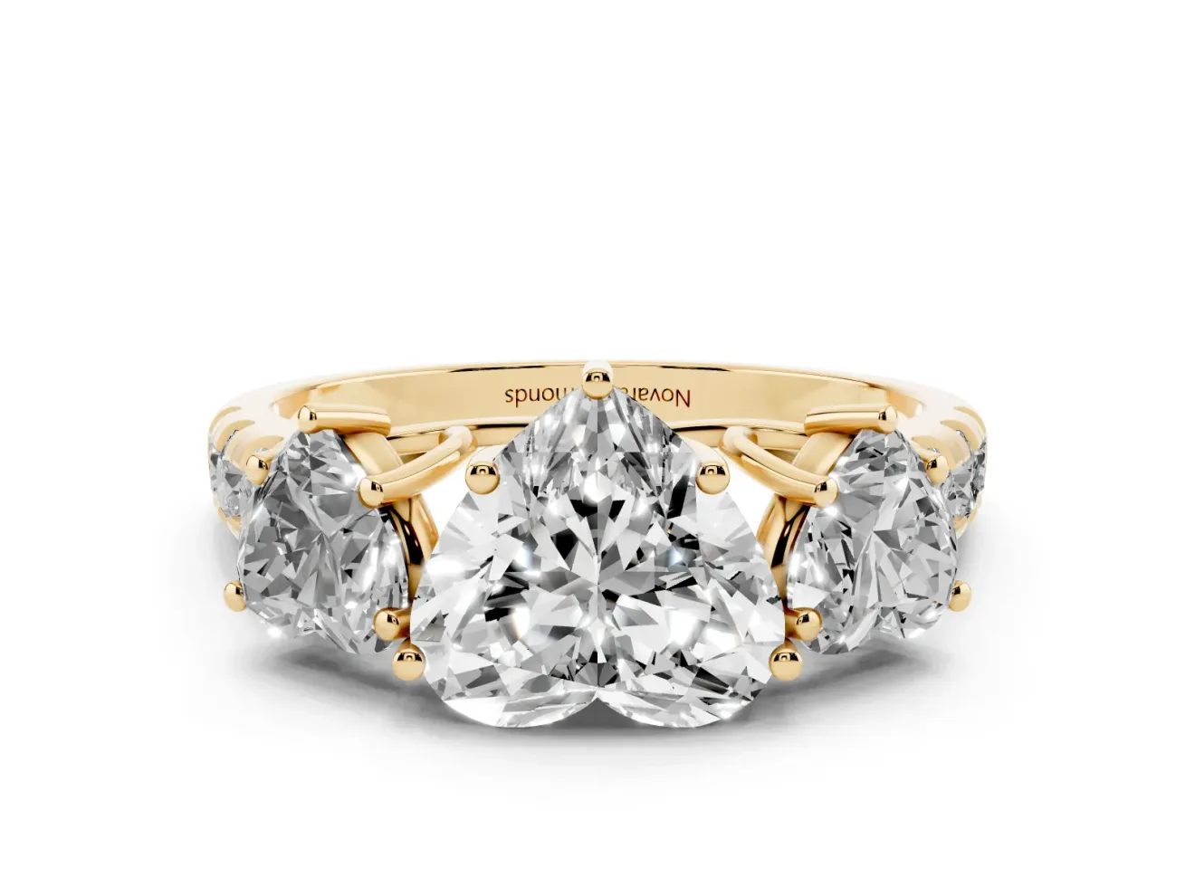 Heart-Shaped Three Stone Engagement Ring Setting | Accented Shoulders | Yellow Gold