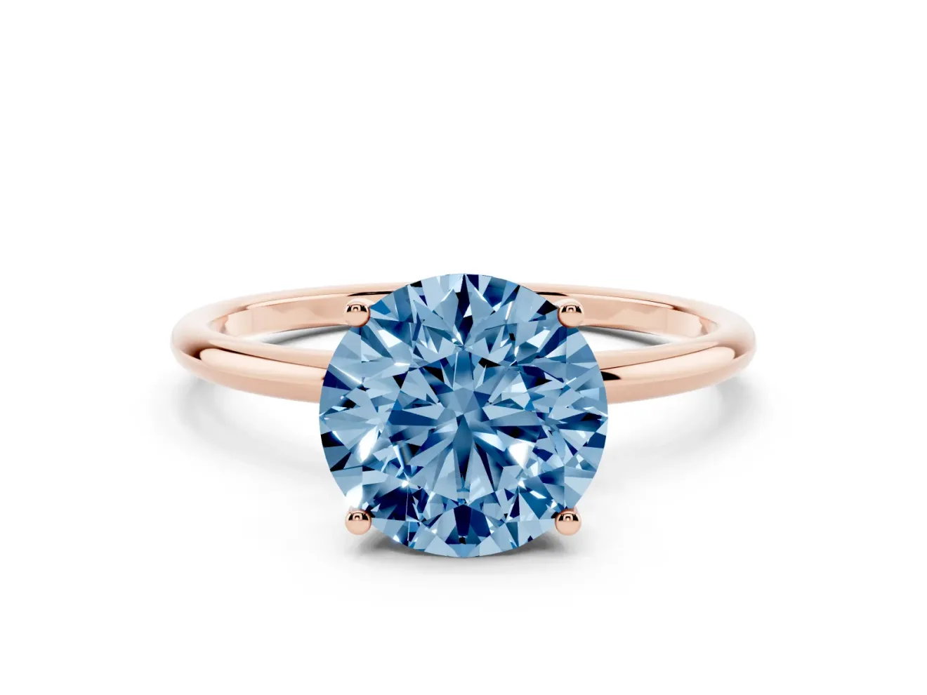 Round Thin Solitaire Engagement Ring Setting for a Fancy Blue Lab-Grown Diamond | Straight Plain Band | Rose Gold