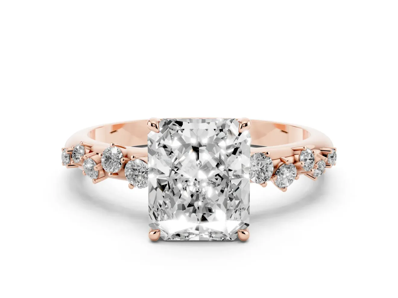 Radiant Cut Solitaire Engagement Ring Setting | Graduated Scattered Accents | Rose Gold