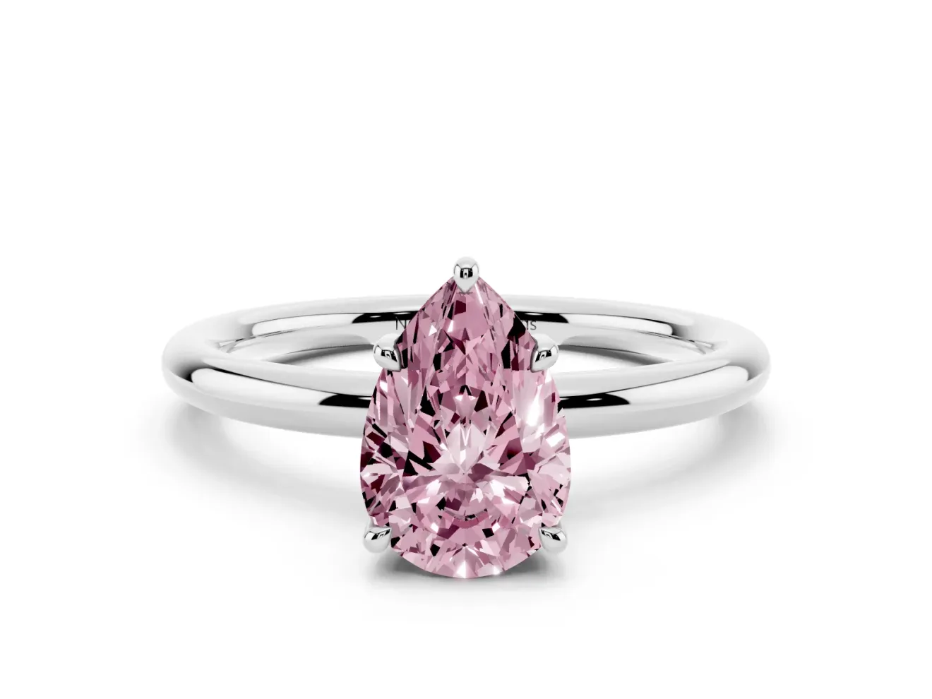 Fancy Pink Pear Cut Diamond Solitaire Ring Set in White gold with Thin Band and Prong Setting