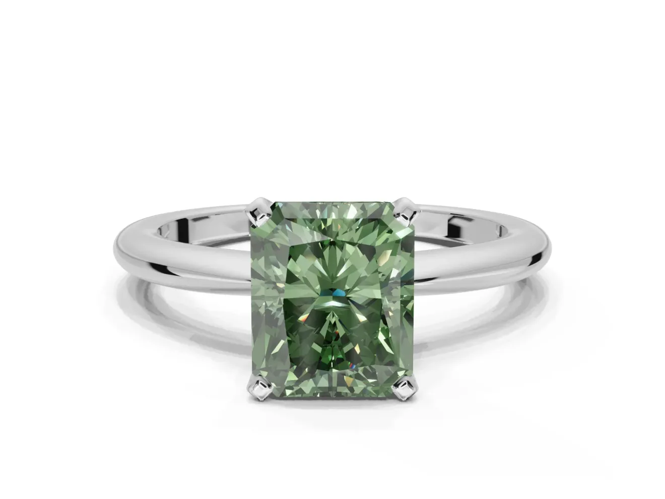 Radiant Cut Solitaire Engagement Ring Setting for a Fancy Green Lab-Grown Diamond | Tapered Plain Band | Sterling Silver