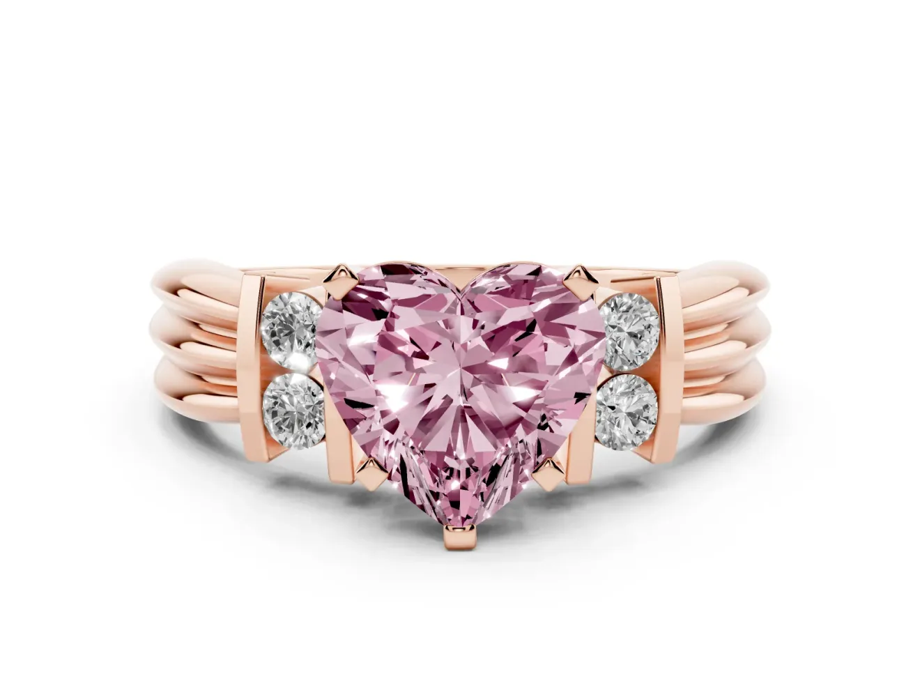 Heart-Shaped Bar-Set Engagement Ring Setting for a Fancy Pink Lab-Grown Diamond | Rose Gold