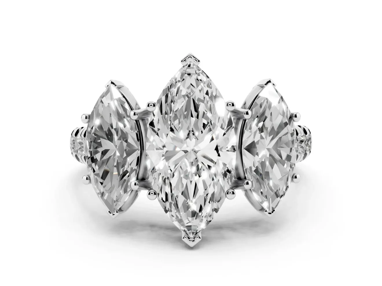 Marquise Three Stone Engagement Ring Setting | Accented Shoulders | Sterling Silver