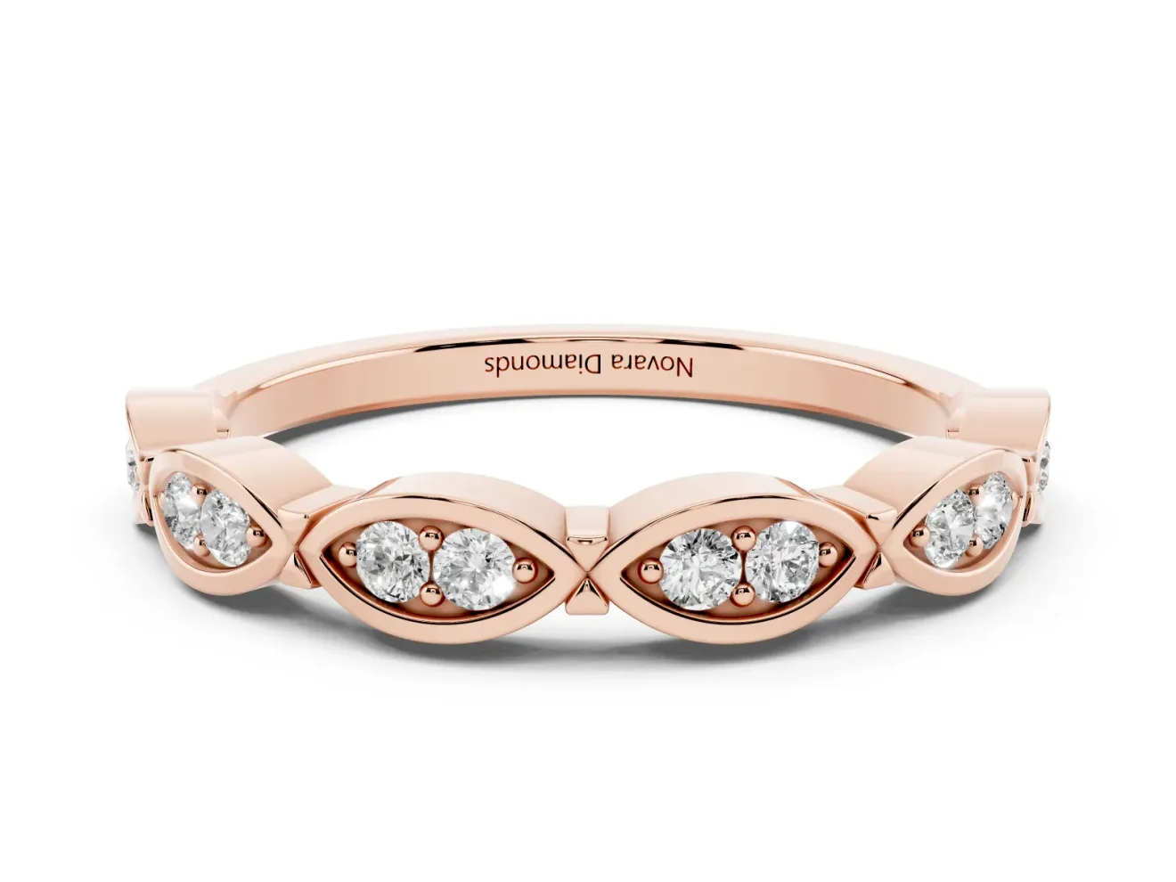 Round Lab-Grown Diamond Half Eternity Wedding Band | Linked Marquise Frames | Rose Gold