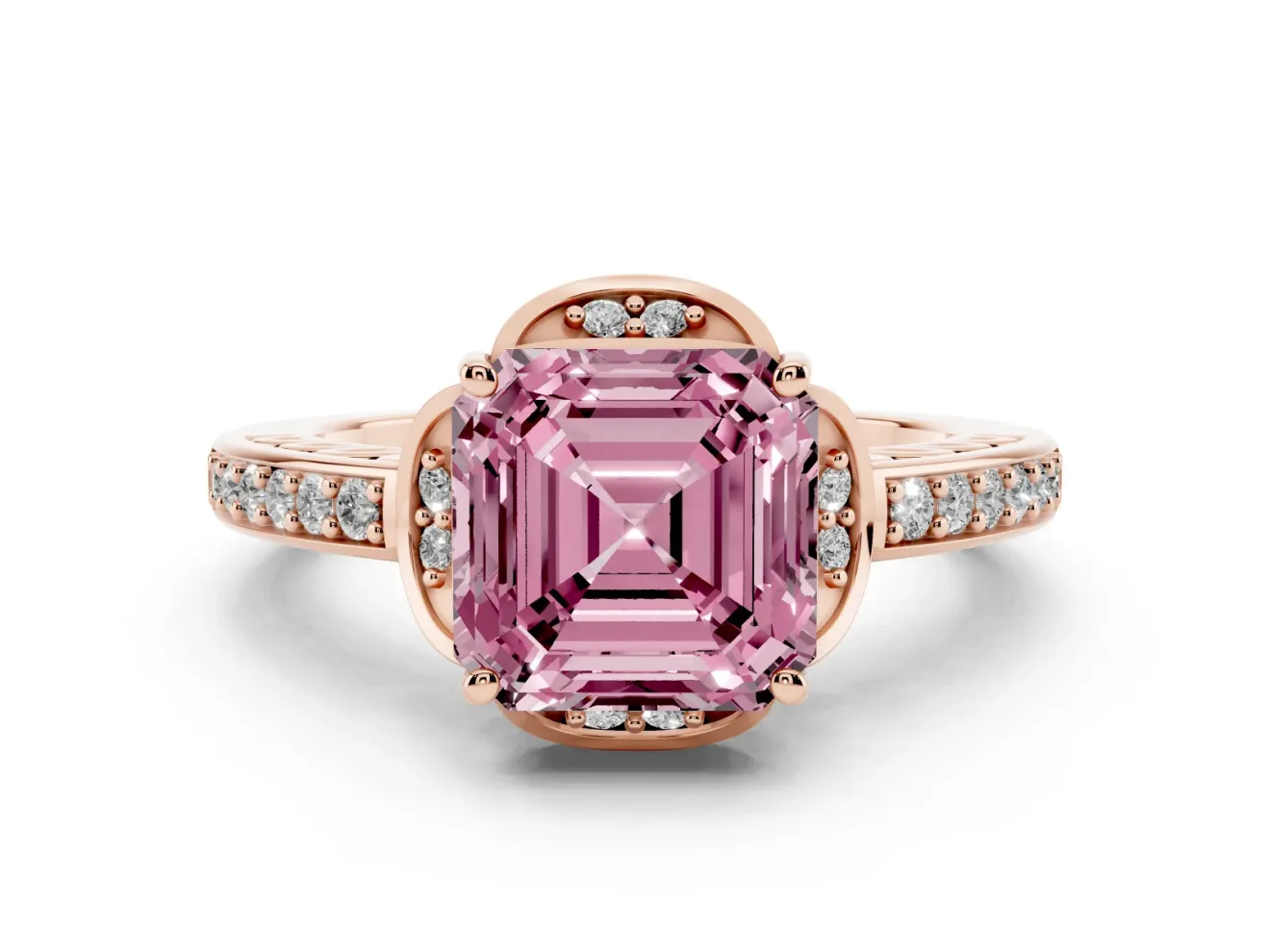 Asscher Cut Floral Pavé Engagement Ring Setting for a Fancy Pink Lab-Grown Diamond | Rose Gold