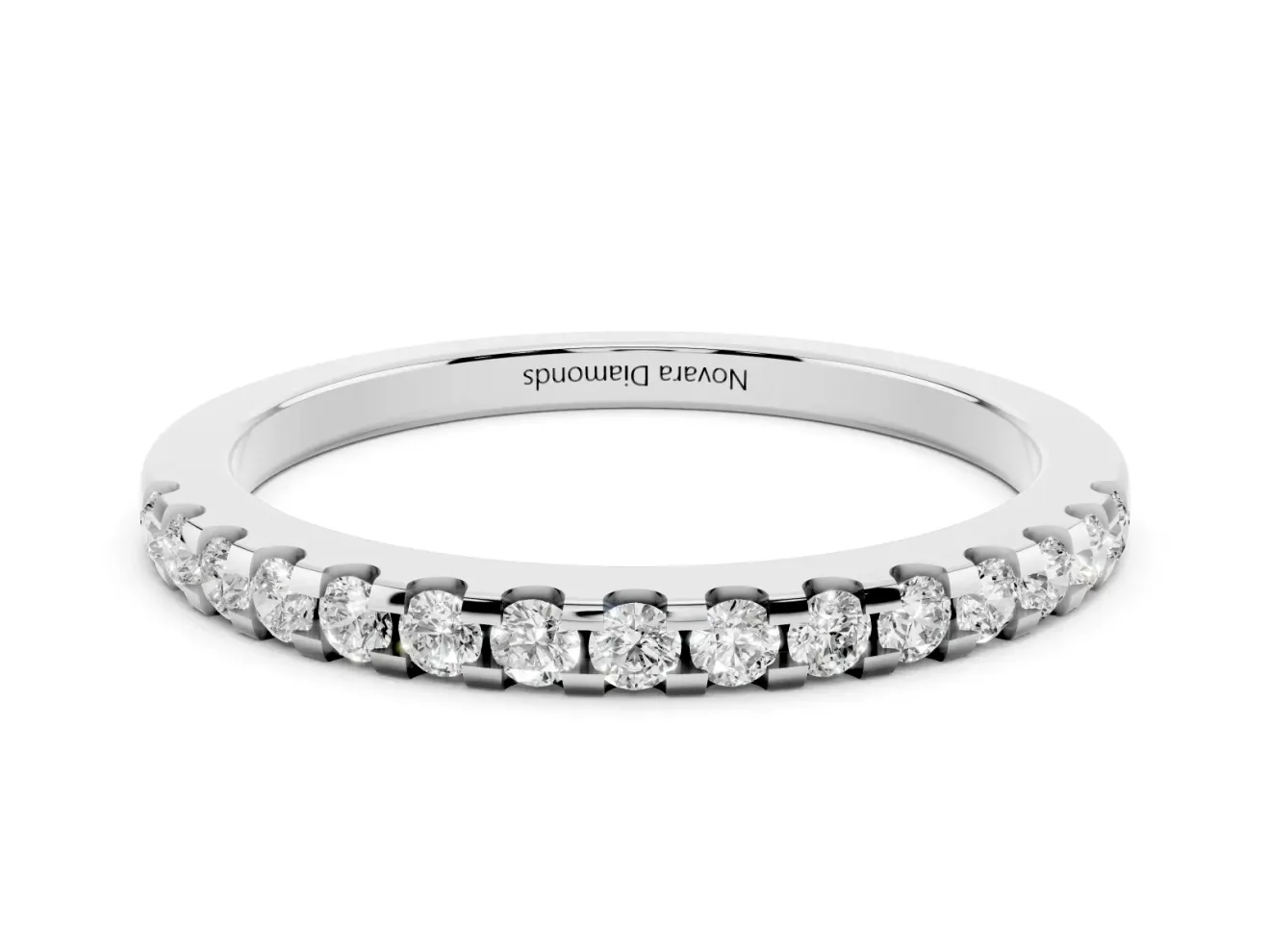 Round Lab-Grown Diamond Pavé Half Eternity Wedding Band | Low Shared Prongs | Sterling Silver