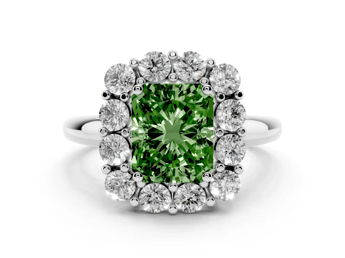 Radiant Cut Halo Engagement Ring Setting for a Fancy Green Lab-Grown Diamond | Sterling Silver - Design NV-24726