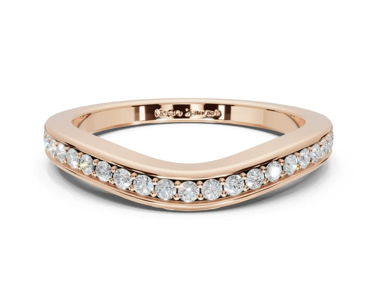 Round Lab-Grown Diamond Contoured Pavé Wedding Band | Smooth Polished Edges | Rose Gold