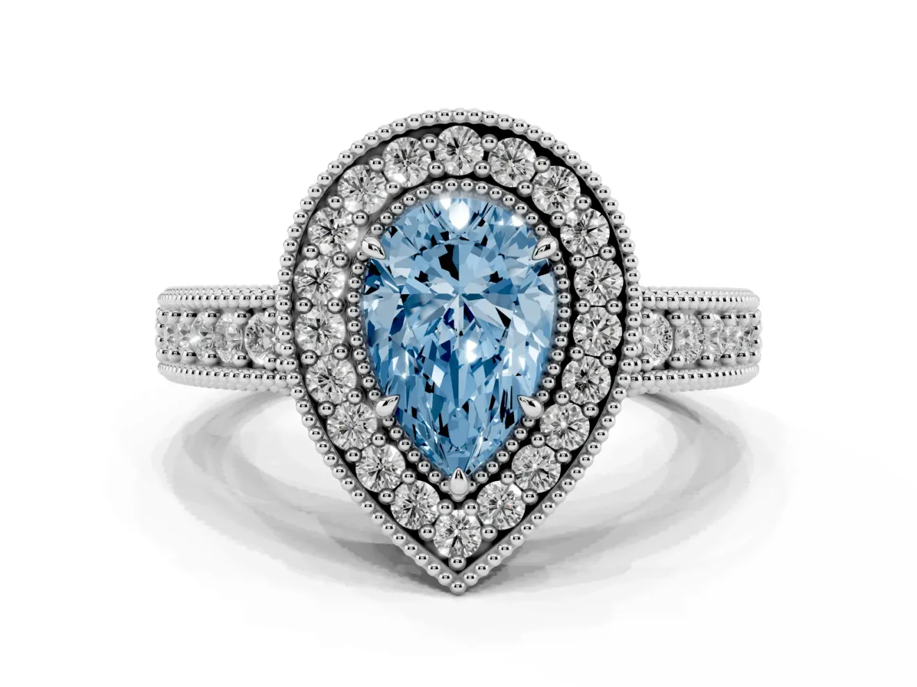 Pear-Shaped Halo Engagement Ring Setting for a Fancy Blue Lab-Grown Diamond | Platinum