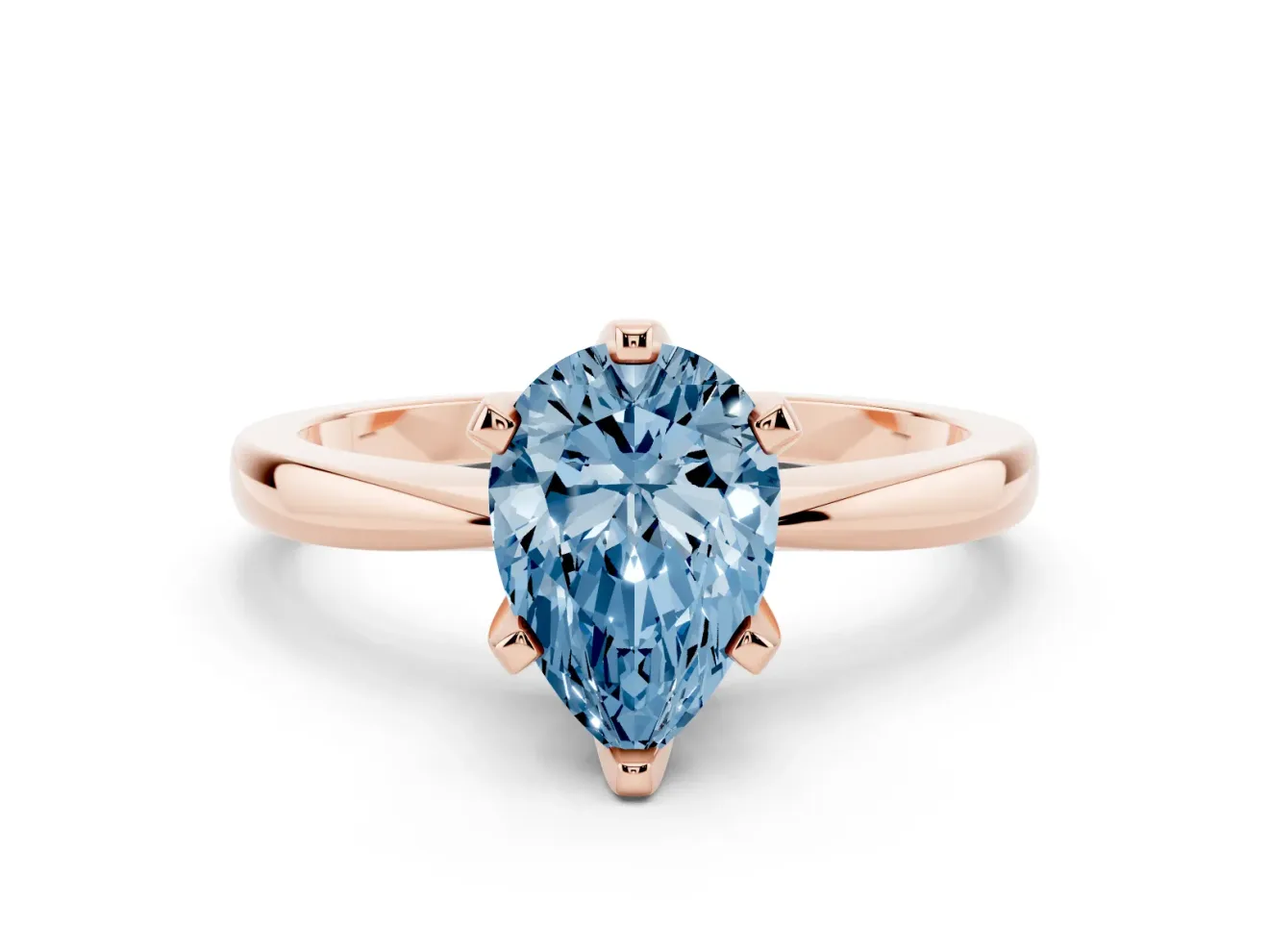 Fancy Blue Pear Cut Diamond Solitaire Engagement Ring Set in Rose gold with Slim Tapered Solitaire Band