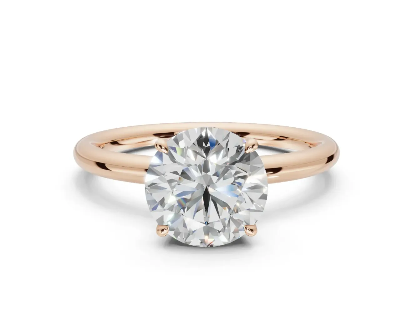 Round Hidden Halo Engagement Ring Setting | Thin Plain Band | Rose Gold
