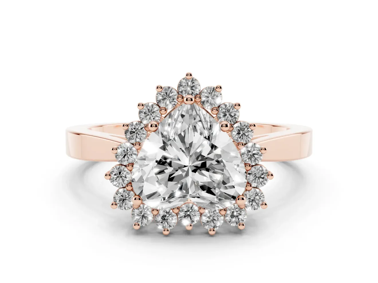 Heart-Shaped Scalloped Halo Engagement Ring Setting | Flat Plain Band | Rose Gold