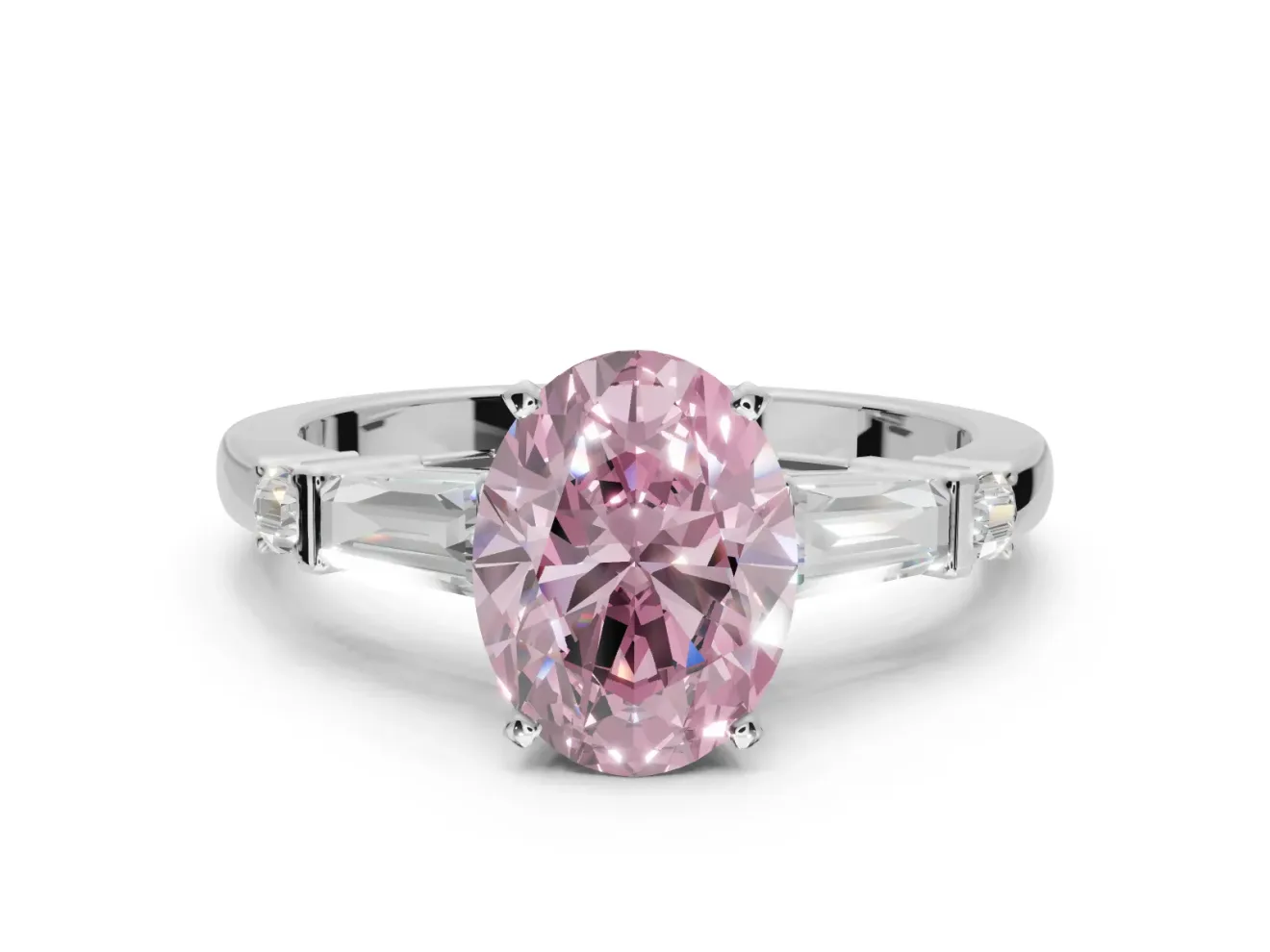 Oval Tapered Baguette Engagement Ring Setting for a Fancy Pink Lab-Grown Diamond | White Gold