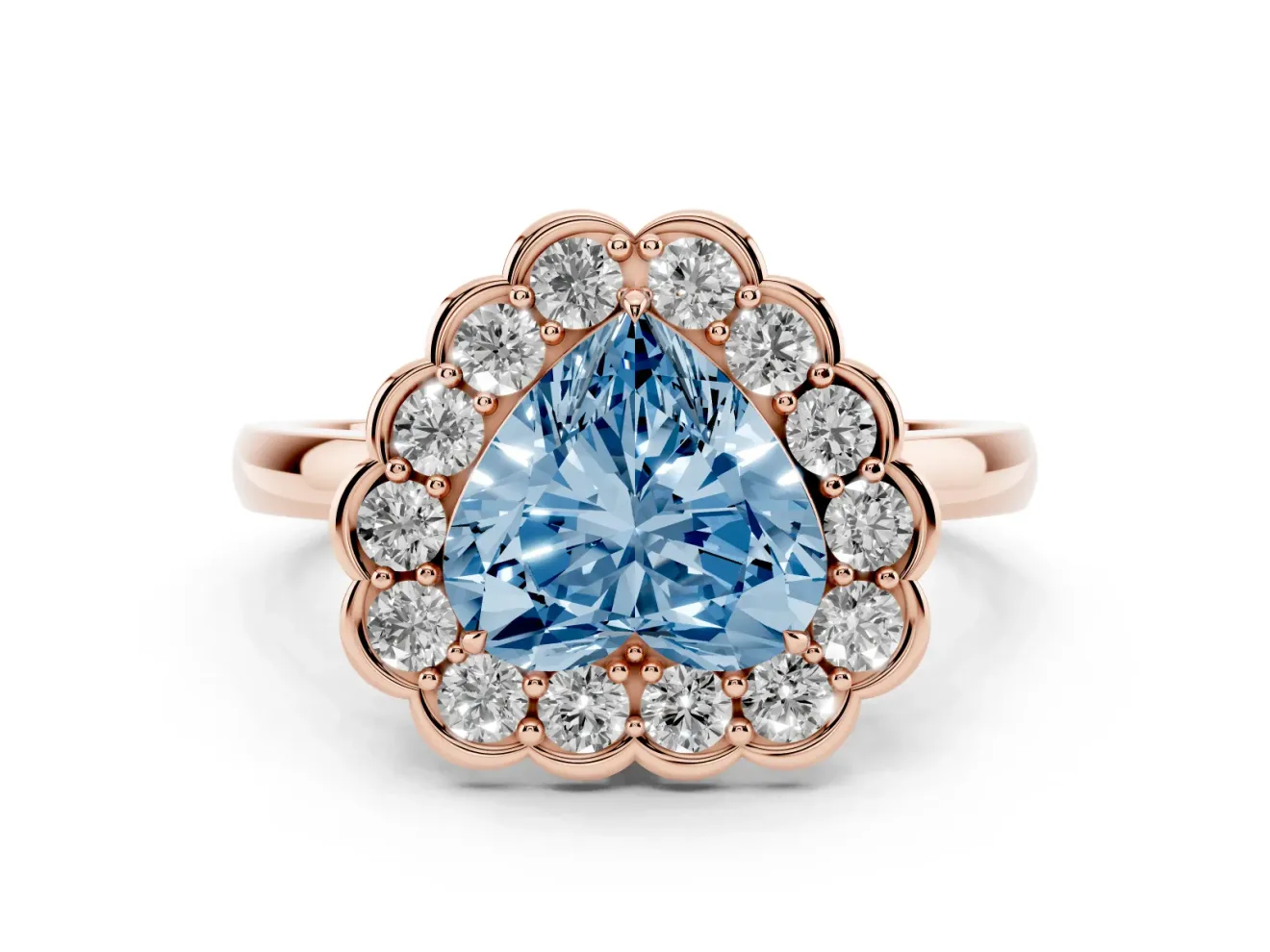 Heart-Shaped Scalloped Cluster Halo Engagement Ring Setting for a Fancy Blue Lab-Grown Diamond | Plain Band | Rose Gold
