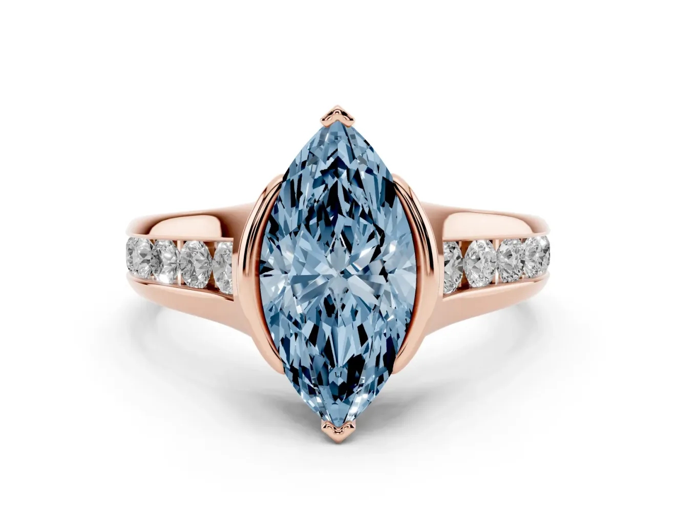Marquise Half Bezel Engagement Ring Setting for a Fancy Blue Lab-Grown Diamond | Rose Gold