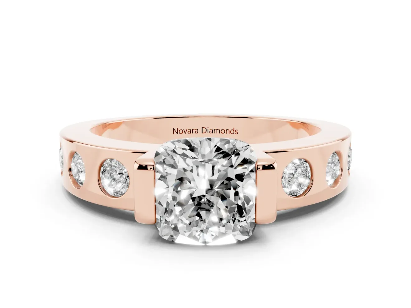 Cushion Cut Tension Style Engagement Ring Setting | Flush Set Accents | Rose Gold