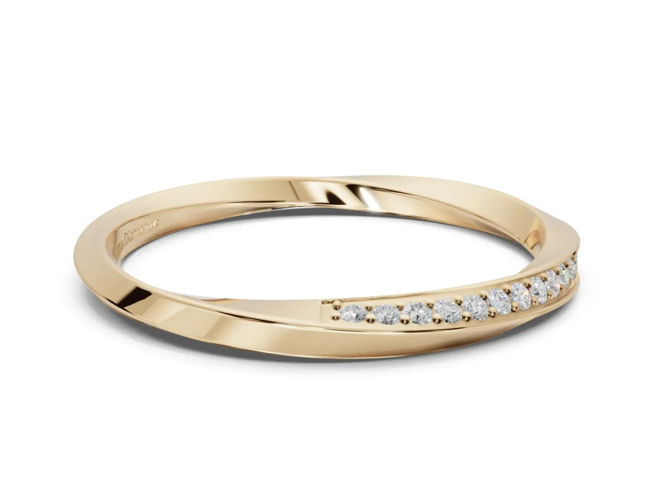 Round Lab-Grown Diamond Pavé Ribbon Twist Wedding Band | Polished Turn | Yellow Gold