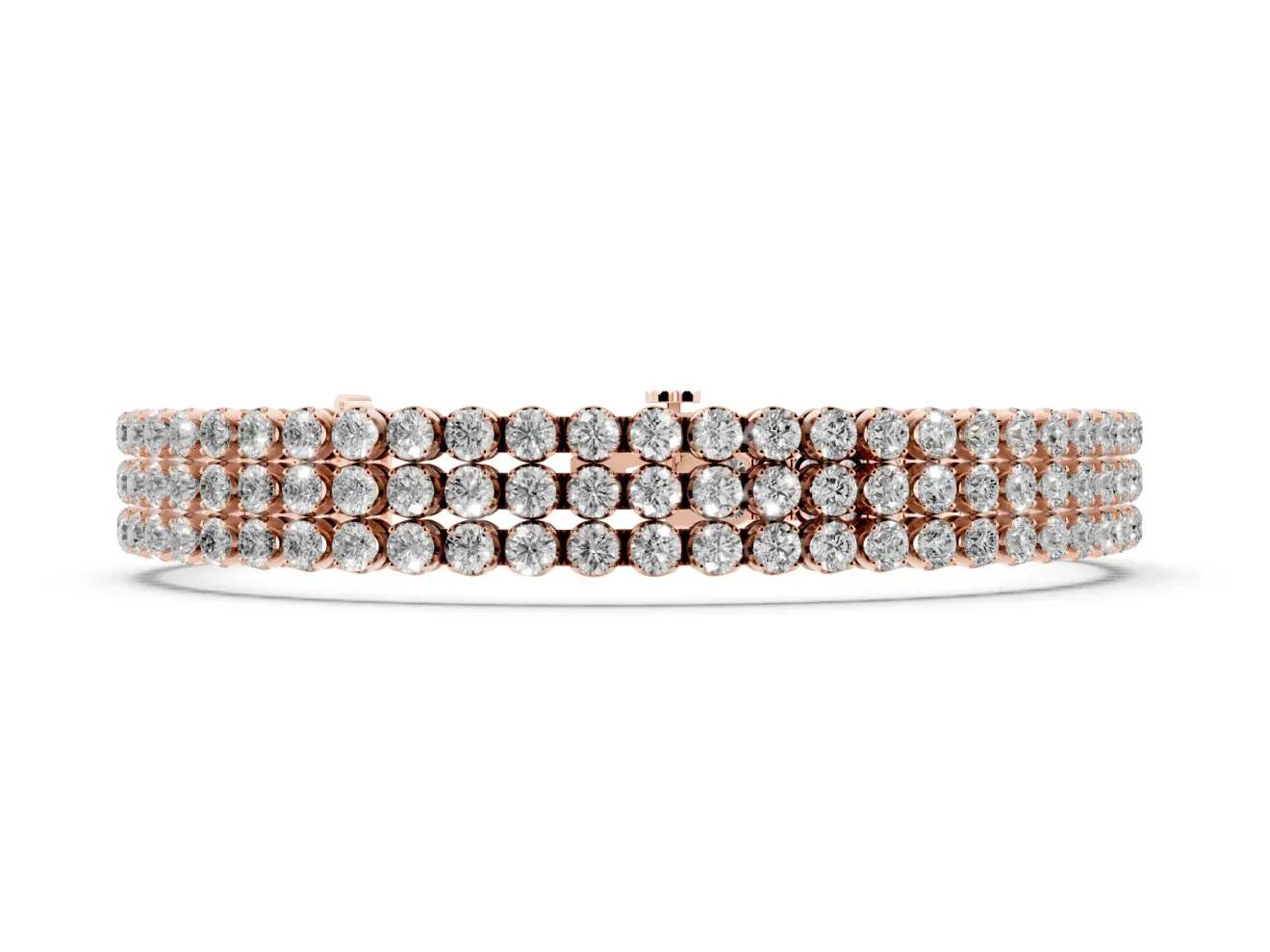 Round Lab-Grown Diamond Three-Row Tennis Bracelet | Claw Prong Cups | Rose Gold