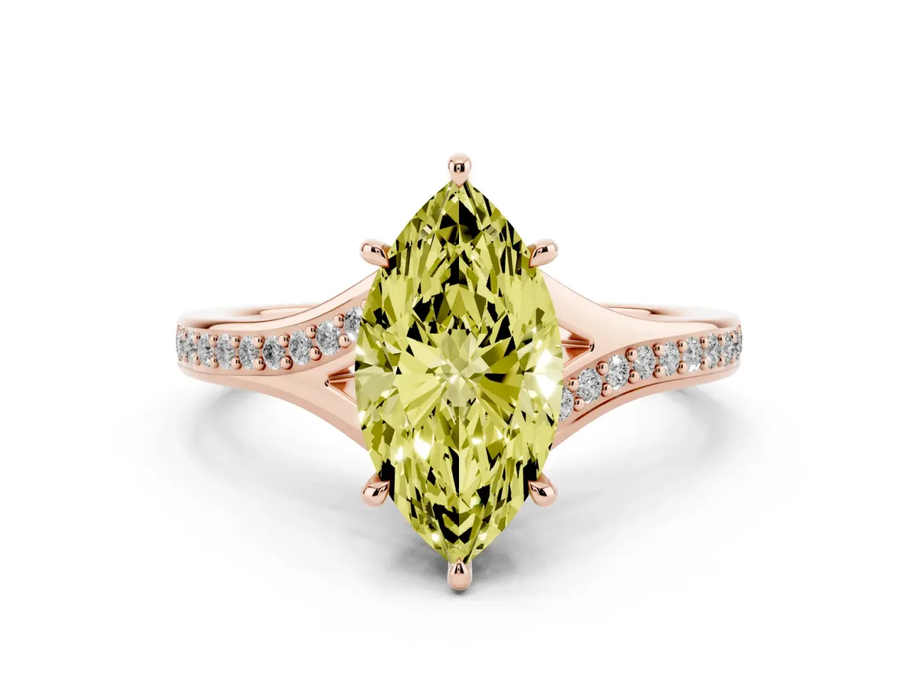 Marquise Pave Solitaire Engagement Ring Setting for a Fancy Yellow Lab-Grown Diamond | Sweeping Shoulders | Rose Gold