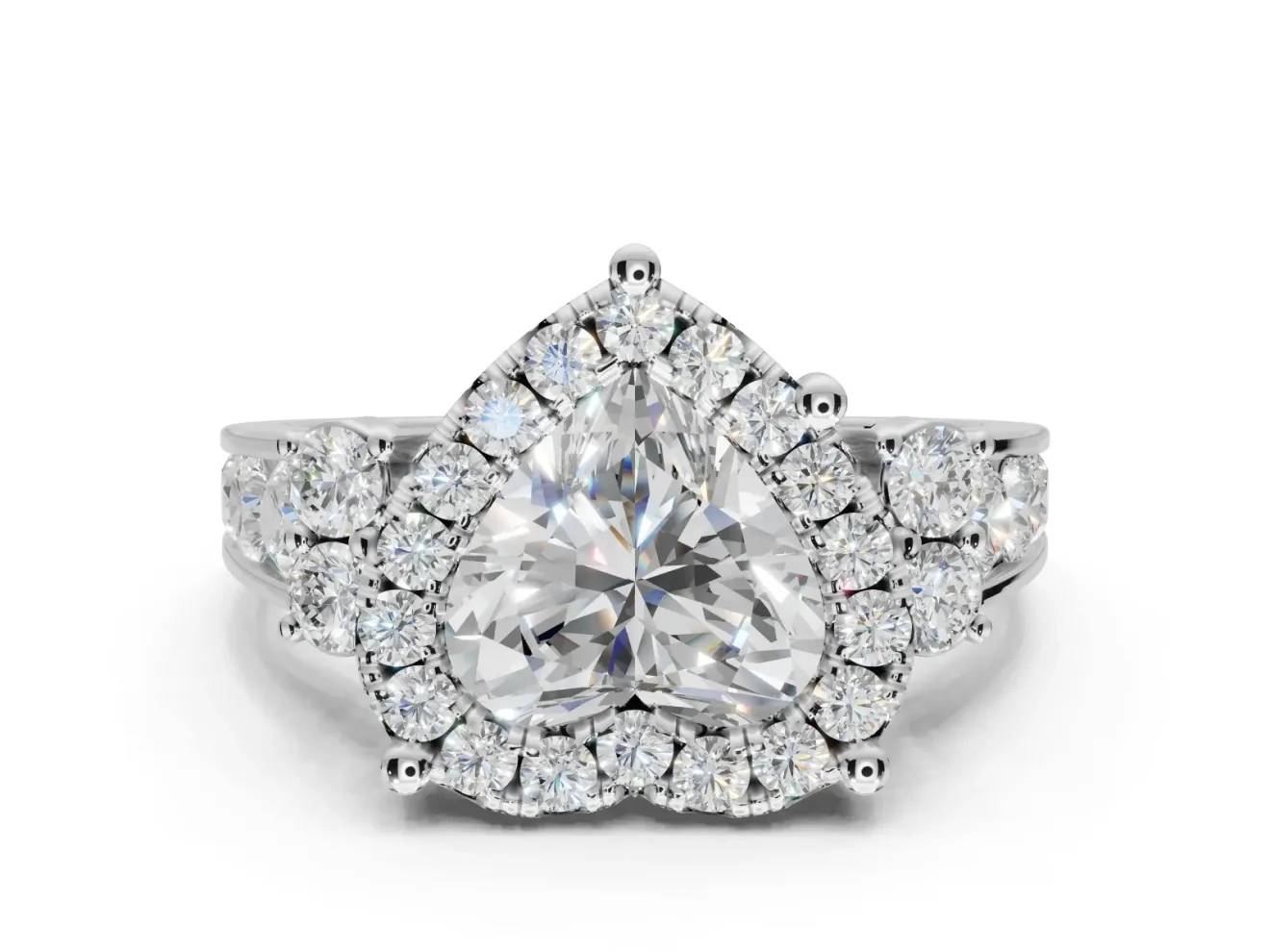 Heart-Shaped Halo Side Cluster Engagement Ring Setting | Graduated Channel Band | Platinum
