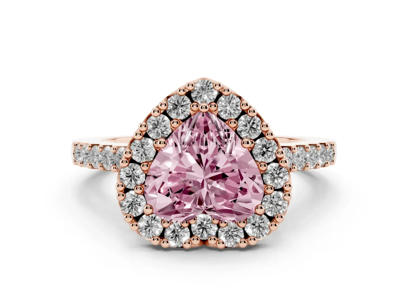 Heart-Shaped Halo Engagement Ring Setting for a Fancy Pink Lab-Grown Diamond | Single Row Pavé Band | Rose Gold