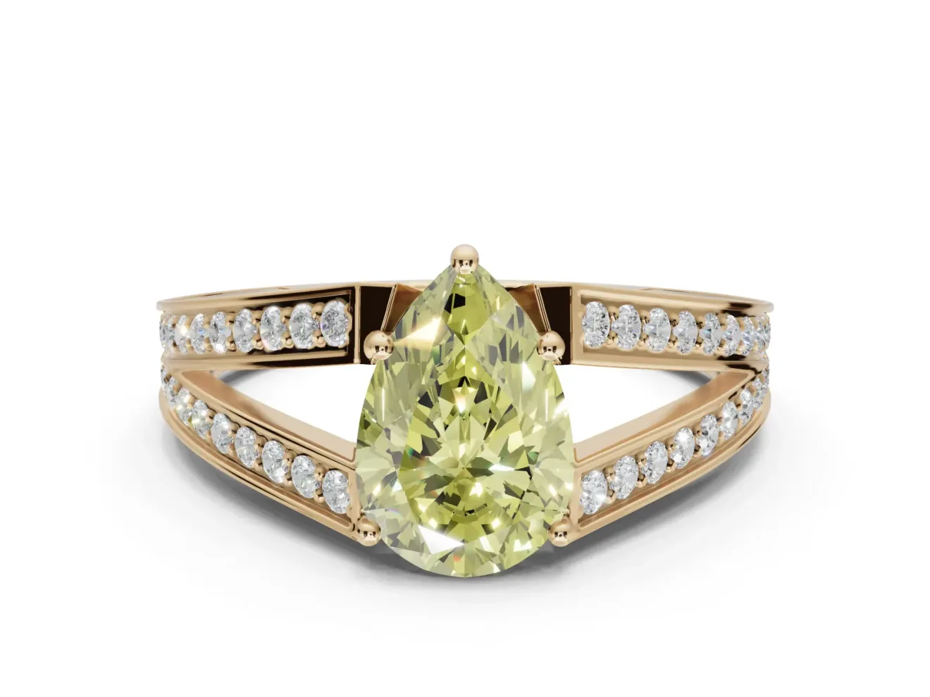 Pear-Shaped Split Shank Pavé Engagement Ring Setting for a Fancy Yellow Lab-Grown Diamond | Yellow Gold