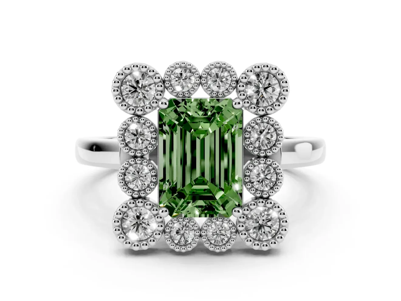 Emerald Cut Halo Engagement Ring Setting for a Fancy Green Lab-Grown Diamond | Sterling Silver - Design NV-24775