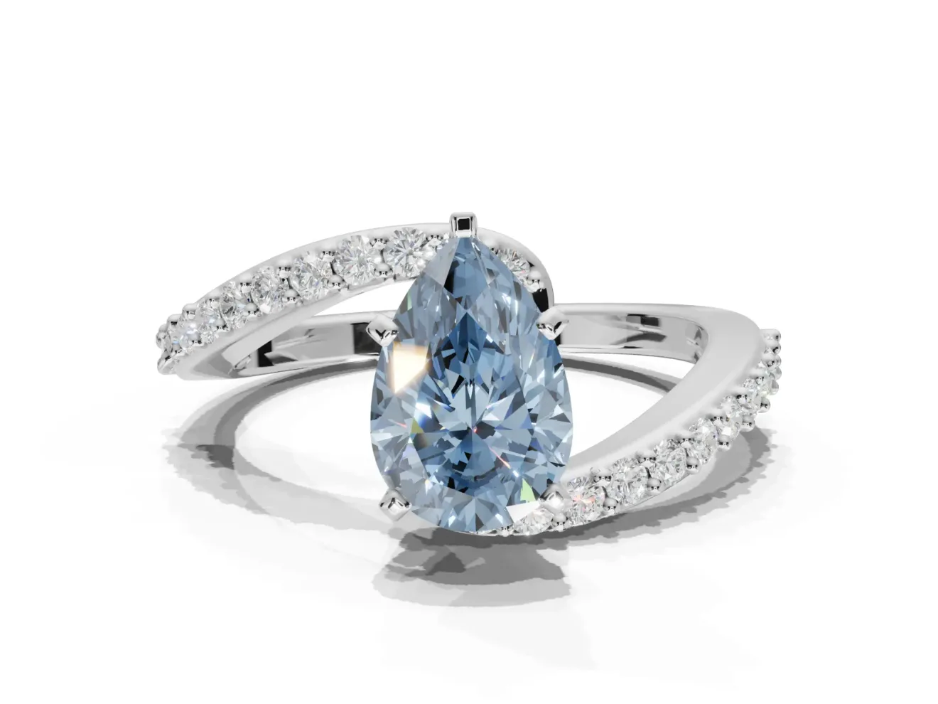 Pear-Shaped Bypass Pavé Engagement Ring Setting for a Fancy Blue Lab-Grown Diamond | White Gold