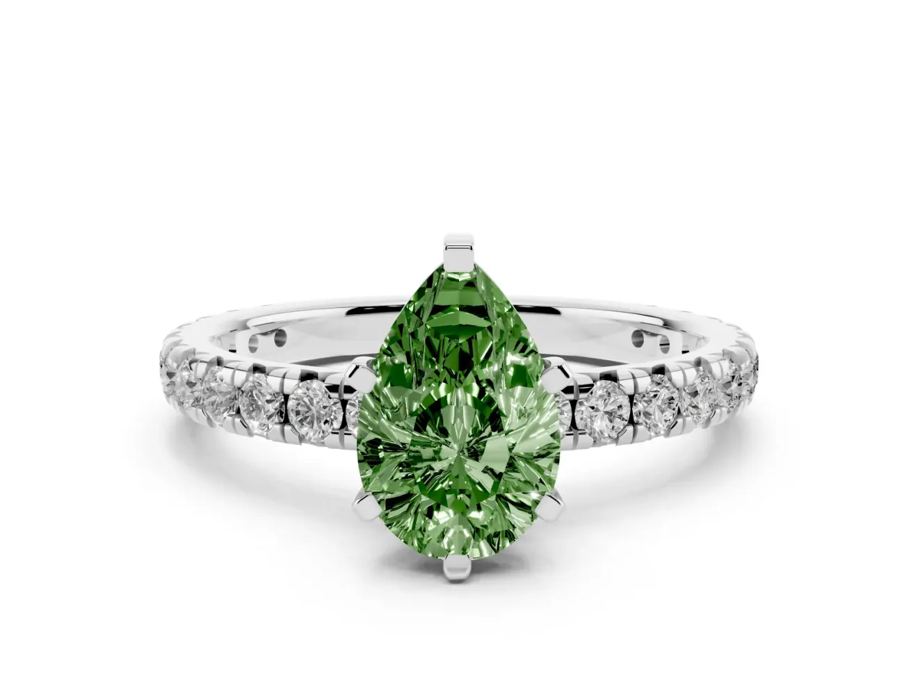 Pear-Shaped Pavé Engagement Ring Setting for a Fancy Green Lab-Grown Diamond | White Gold