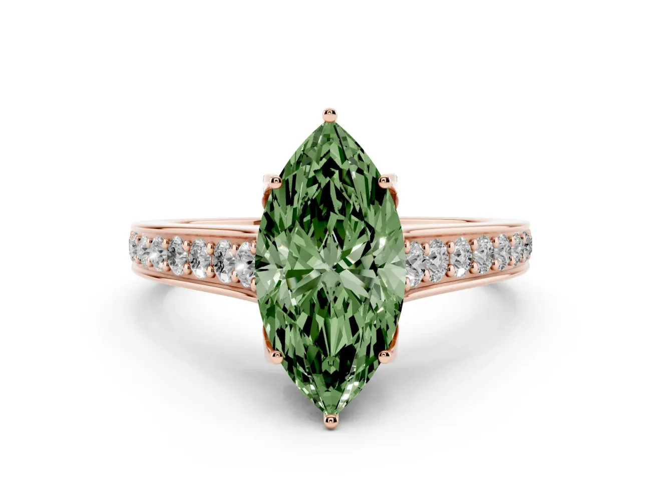 Marquise Graduated Pavé Engagement Ring Setting for a Fancy Green Lab-Grown Diamond | Rose Gold